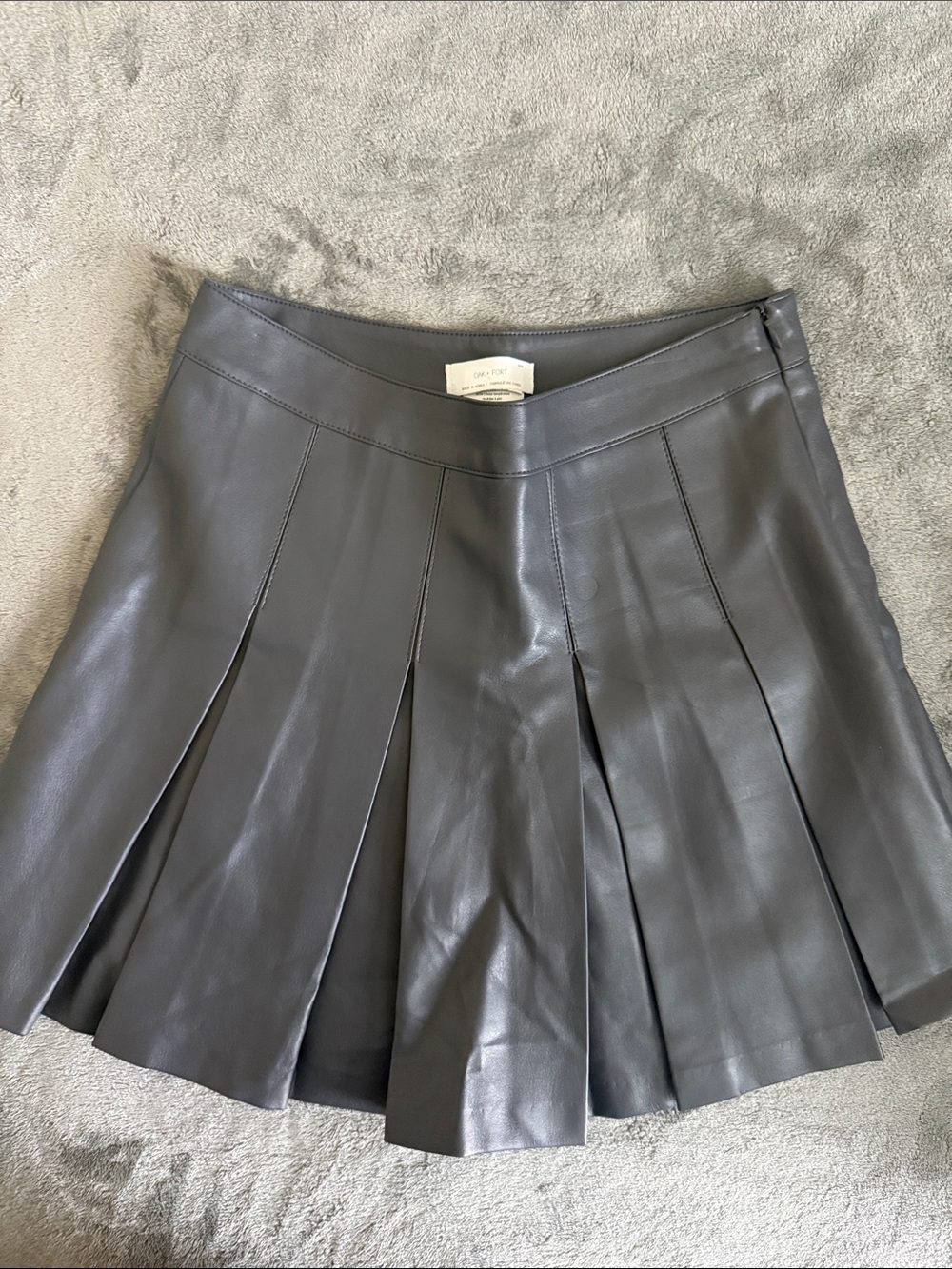 OAK + FORT Gray Pleated Vegan Leather Skater Skirt